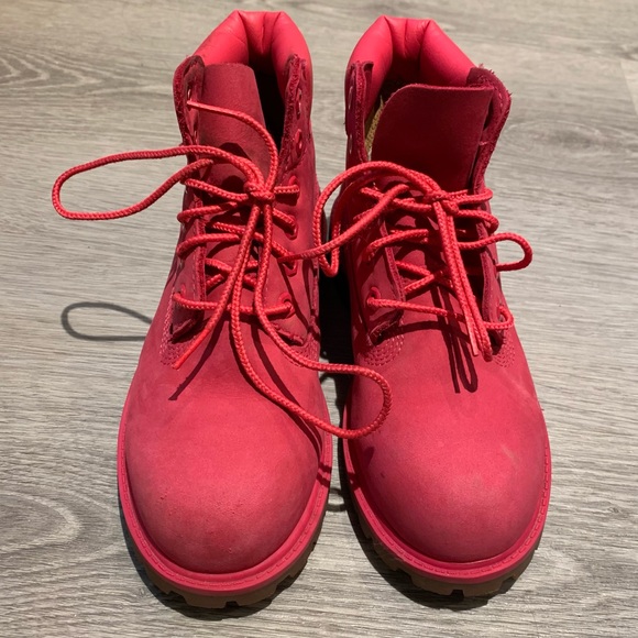 Timberland Youth Pink Red Rose Lace Up Waterproof Boots Size 1 - Picture 4 of 11